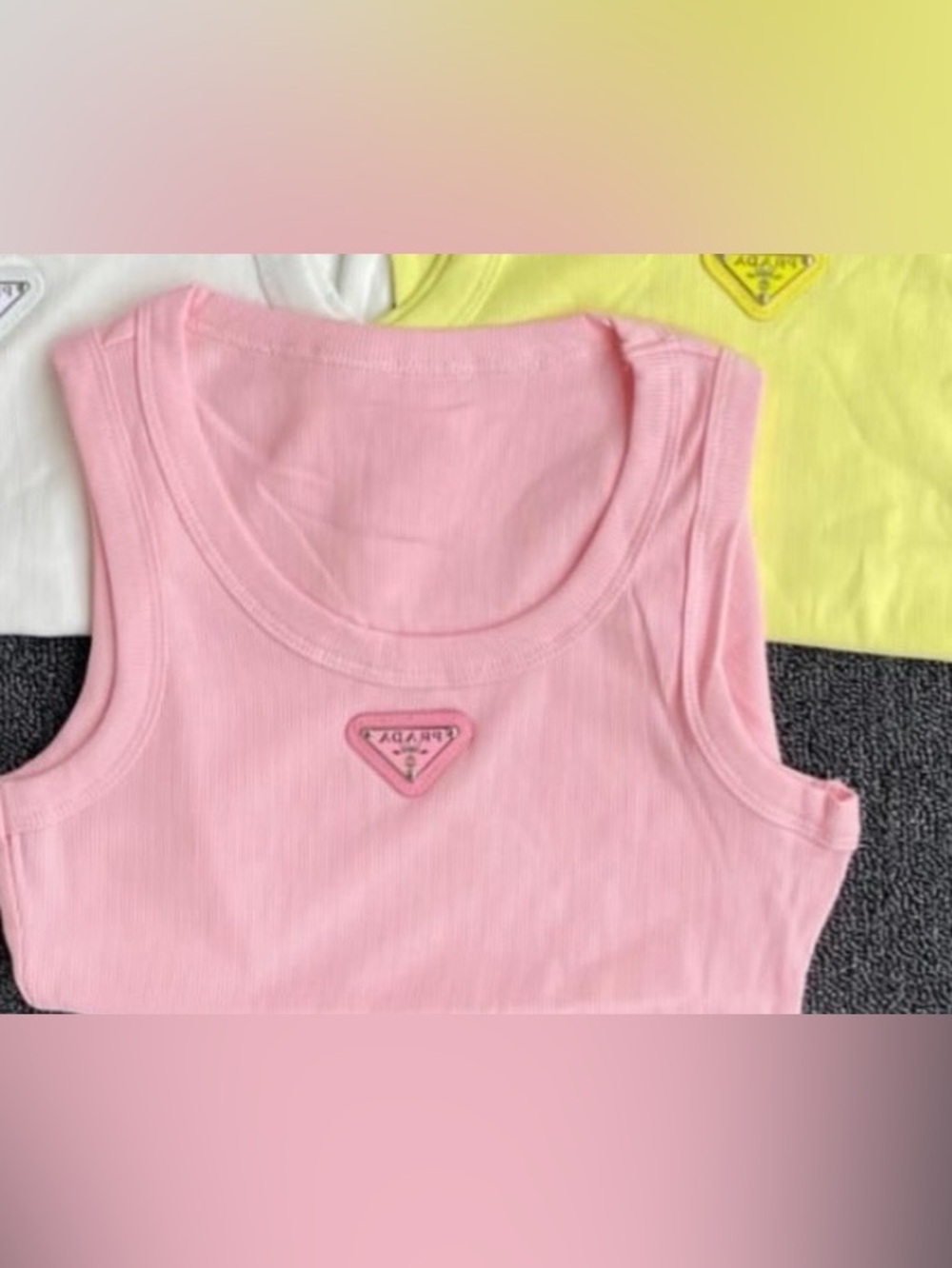 Prada Pink Ribbed Tank Top with Triangle Logo Patch